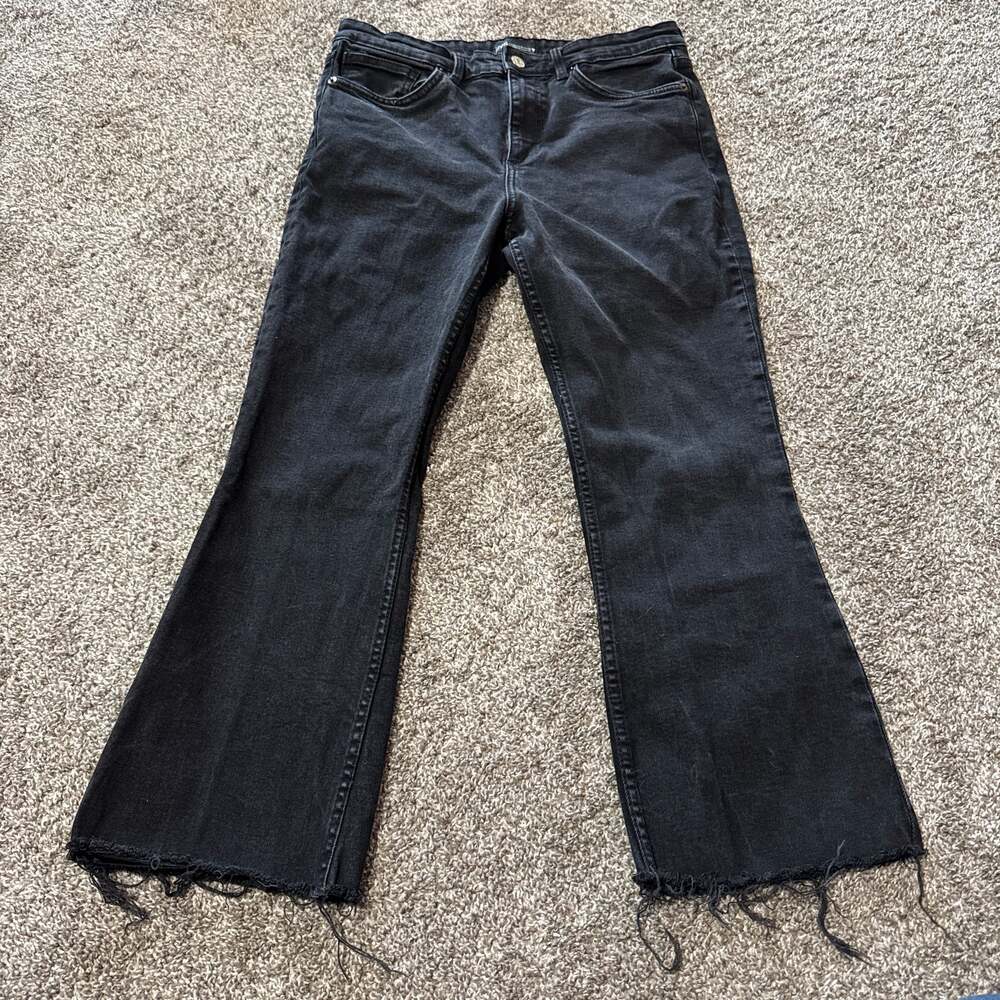 Zara High Waisted Flare Jeans Black Womens Size 14 Pants